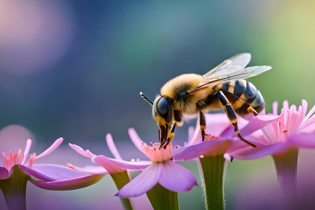 une abeille sur une fleur rose