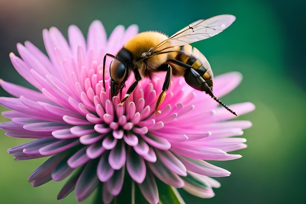 une abeille sur une fleur rose