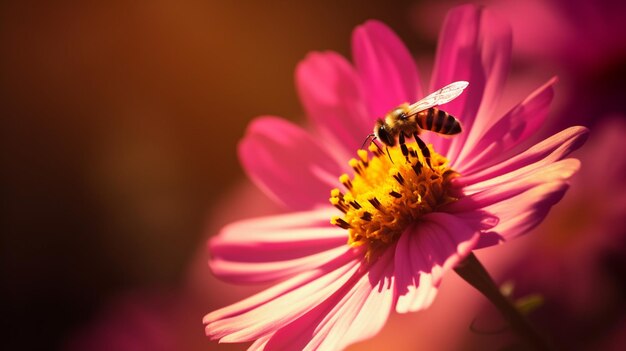 une abeille sur une fleur rose