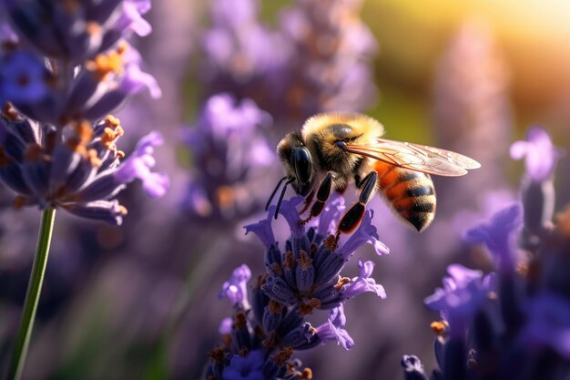 Photo une abeille sur une fleur violette