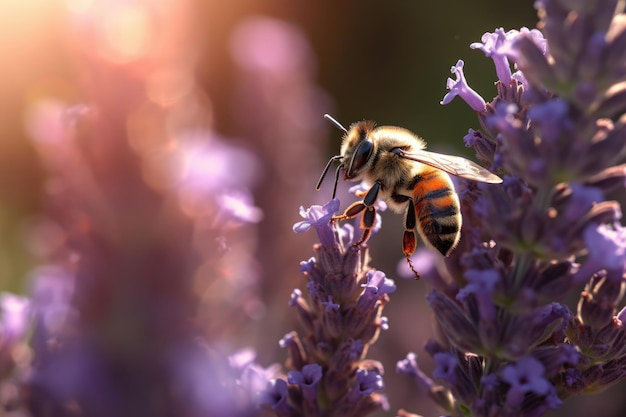 Photo une abeille sur une fleur violette
