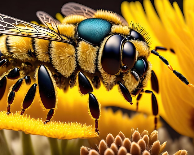 sur une abeille en fleur