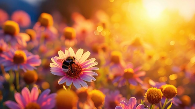 sur une abeille en fleur