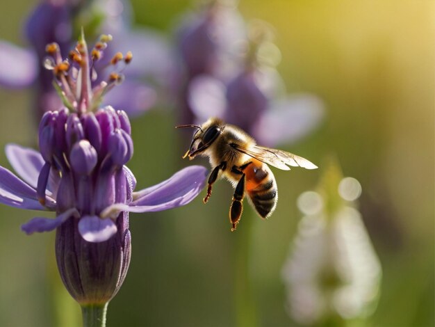 Une abeille sur des fleurs sauvages