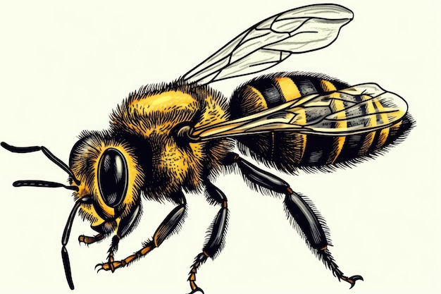 Photo abeille sur un fond blanc uni generative ai