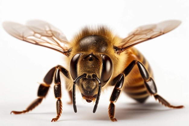 Une abeille avec un fond blanc