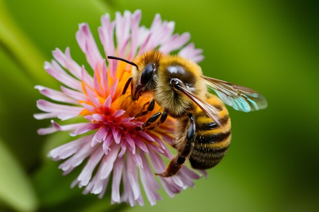 Une abeille gracieuse recueille du miel, symbole de la collaboration de la nature.