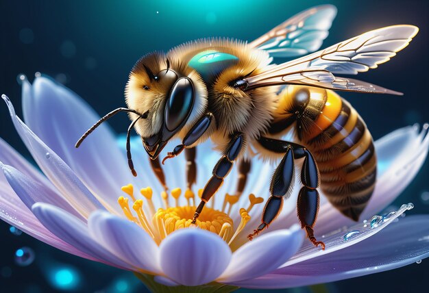 Une abeille en gros plan sur une fleur
