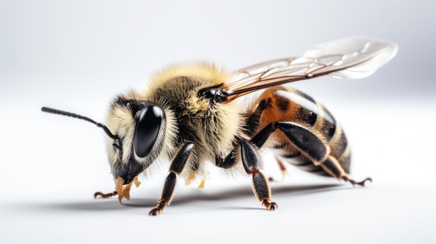 Abeille gros plan sur fond blanc