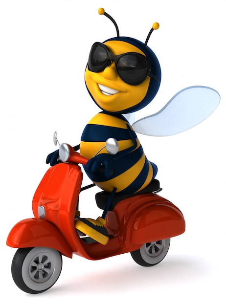 Abeille illustrée amusante avec des lunettes de soleil sur un scooter