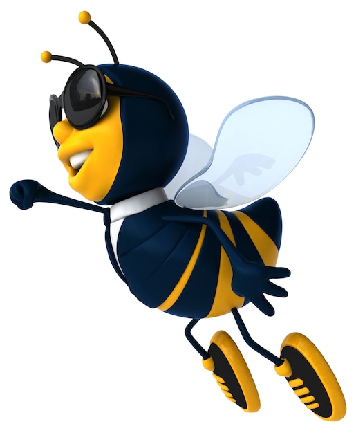 Abeille illustrée drôle dans un costume avec des lunettes de soleil volant