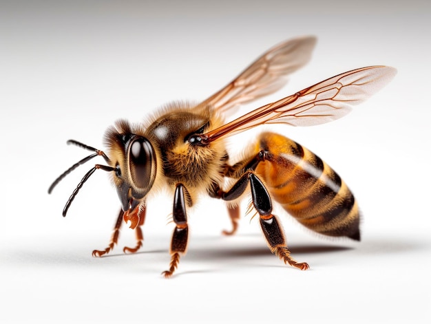 Abeille isolé sur fond blanc vue rapprochée