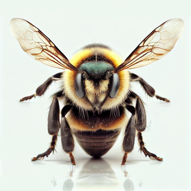 Abeille isolée sur le blanc Vue macro d'un insecte vivant Ai générative