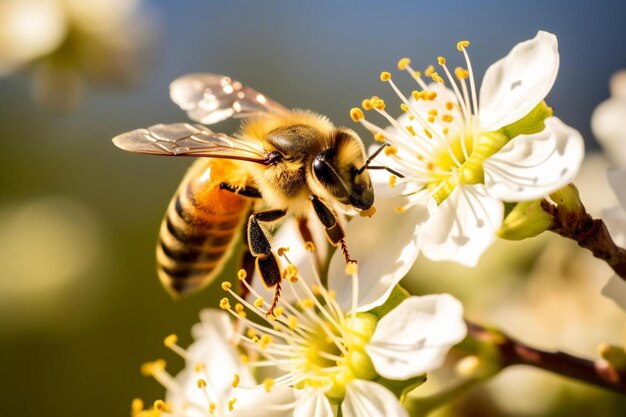 une abeille mange du nectar d'une fleur