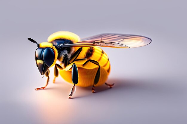 Une abeille avec un manteau jaune et noir isolé sur fond blanc