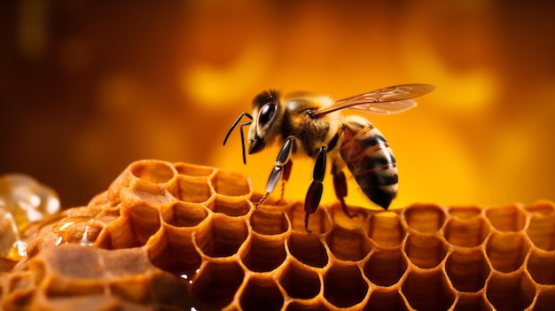 Photo abeille sur nid d'abeille génératif ia