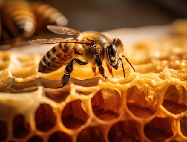 Photo une abeille sur un nid d'abeille