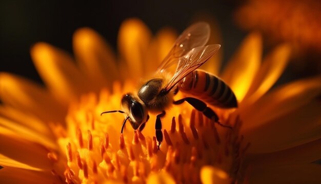 Une abeille occupée pollinise une fleur jaune à l'extérieur générée par l'IA