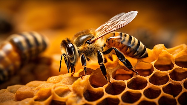 Photo l'abeille sur les peignes de la ruche