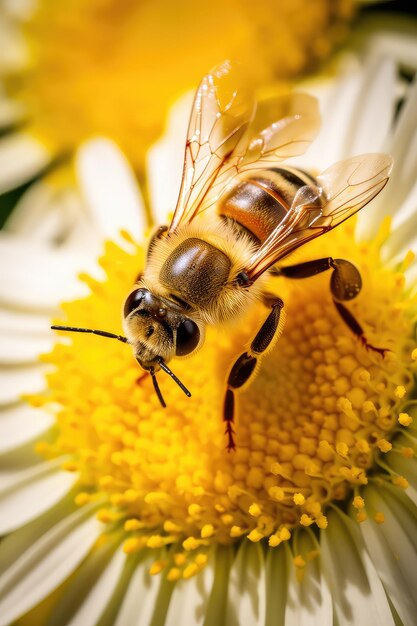 Abeille sur une photo macro de fleur