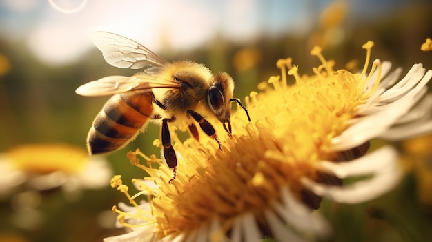 Une abeille qui prend du nectar d'une fleur