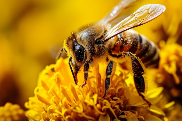 Une abeille qui recueille le pollen d'une fleur jaune.