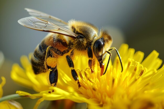 Une abeille qui recueille le pollen d'une fleur jaune.