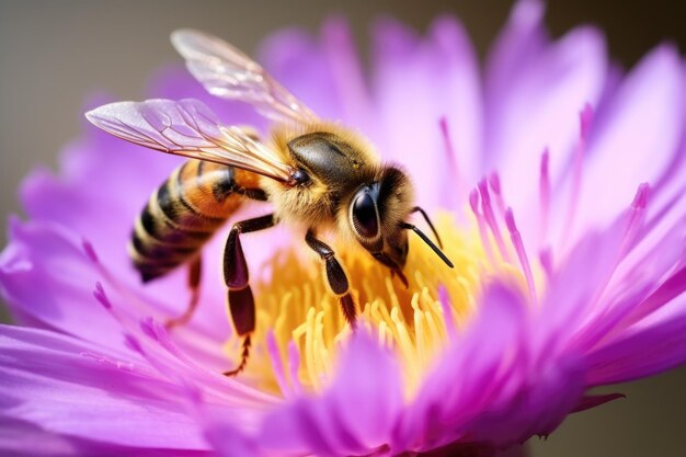 Une abeille recueille le nectar d'une fleur