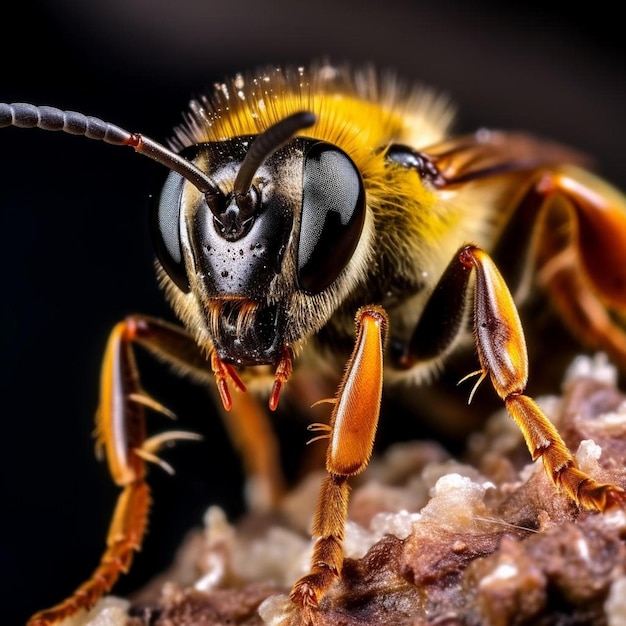 Photo une abeille avec un visage noir et des ailes jaunes