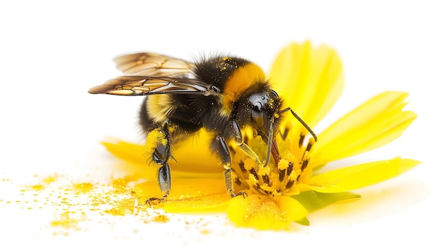 Une abeille volante recueille le pollen d'une fleur. Une abeille vole au-dessus de la fleur.