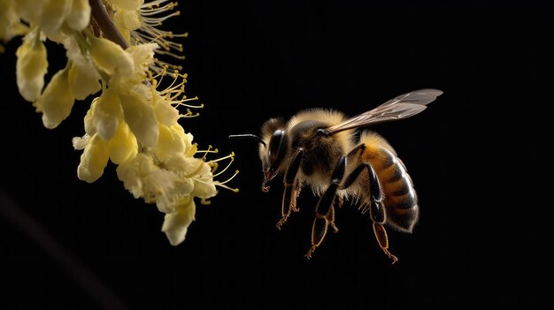 Une abeille vole dans une fleur