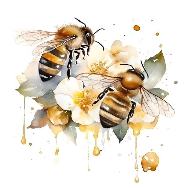 Abeilles sur une aquarelle de fleur par jrr