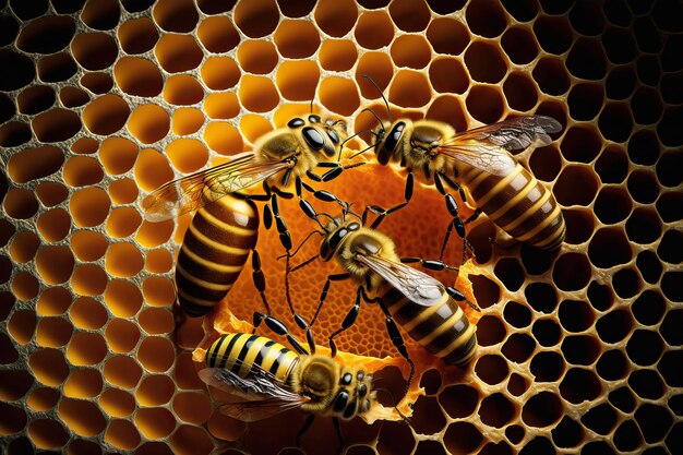 Abeilles construisant une image générée par l'IA en nid d'abeille