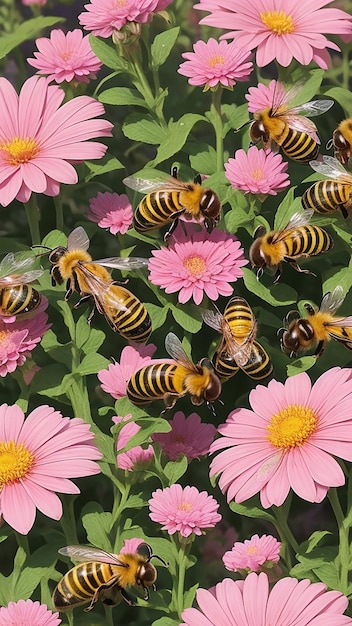 Photo des abeilles sur une fleur dans un champ.