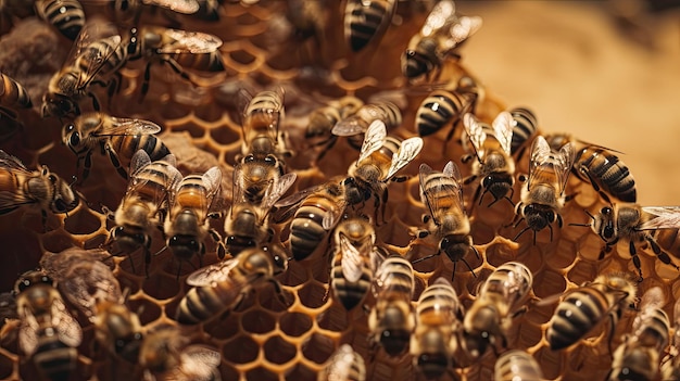 Abeilles sur un nid d'abeilles avec le mot abeille dessus