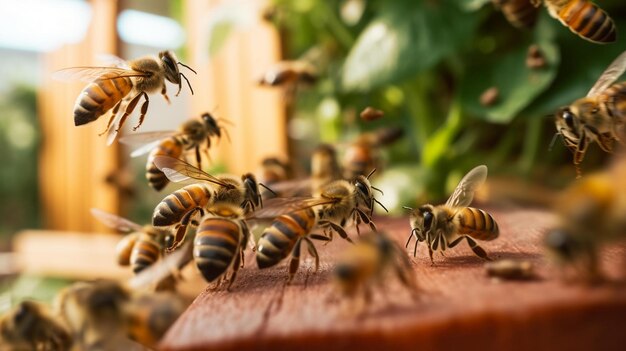 Les abeilles occupées à la ruche