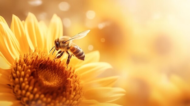 Les abeilles pollinisent les fleurs dans le brouillard du matin des derniers jours d'été le paysage le silence et la beauté de la faune au début de l'automne