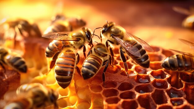 Photo les abeilles et la production de miel de près