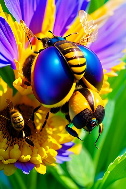Photo les abeilles travailleuses recueillent le nectar sur les pétales de fleurs les abeilles aiment les pétales de fleurs fond d'écran
