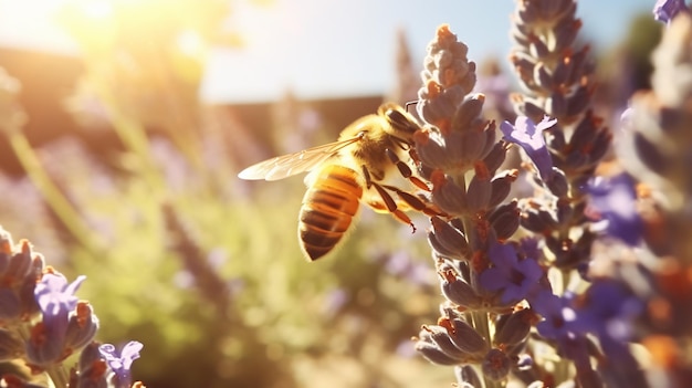 Les abeilles volent et recueillent le pollen du nectar.