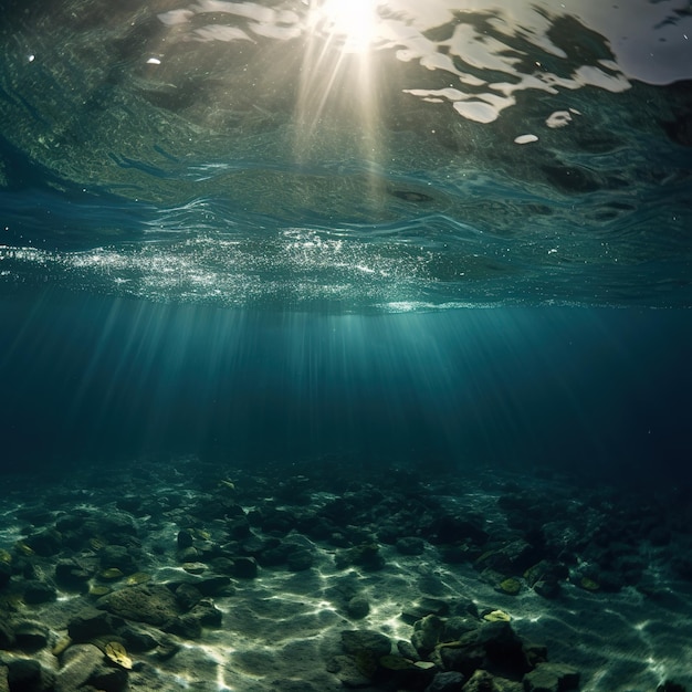 Photo l'abîme des eaux profondes avec la lumière bleue du soleil