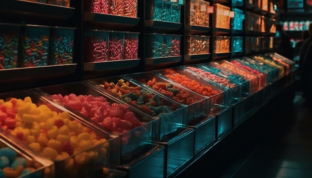 Abondance de bonbons colorés dans un magasin moderne généré par l'IA