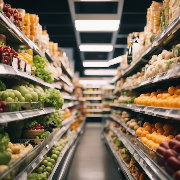 Abondance de choix alimentaires sains dans les allées des supermarchés générés par l'IA