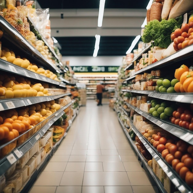 Abondance de choix alimentaires sains dans les allées des supermarchés générés par l'IA