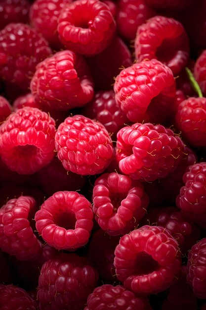 Une abondance de framboises fraîchement cueillies à la douce lumière du matin