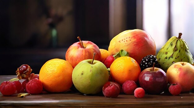 Photo une abondance de fruits mûrs sur une table
