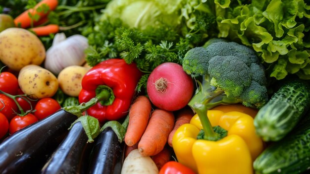 L'abondance de légumes frais et colorés orne la table capturée dans