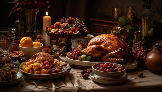 Abondance de plats gastronomiques faits maison pour la célébration générés par l'IA