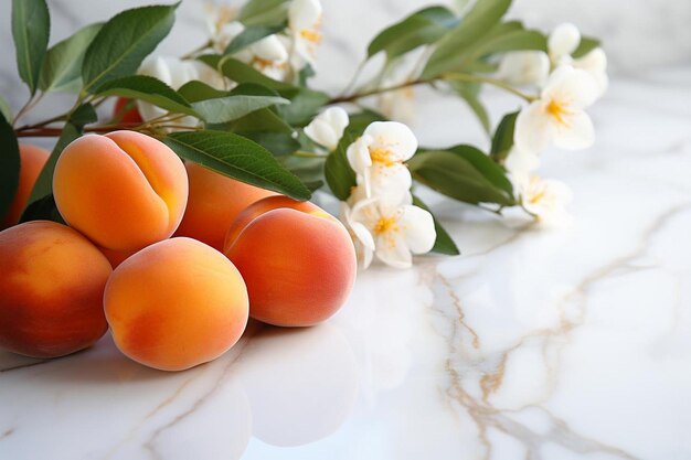 Photo des abricots sur une dalle de marbre blanc photographie d'image d'abricot 4k