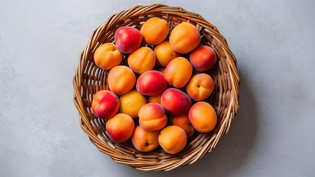 Photo des abricots dans un panier en osier.